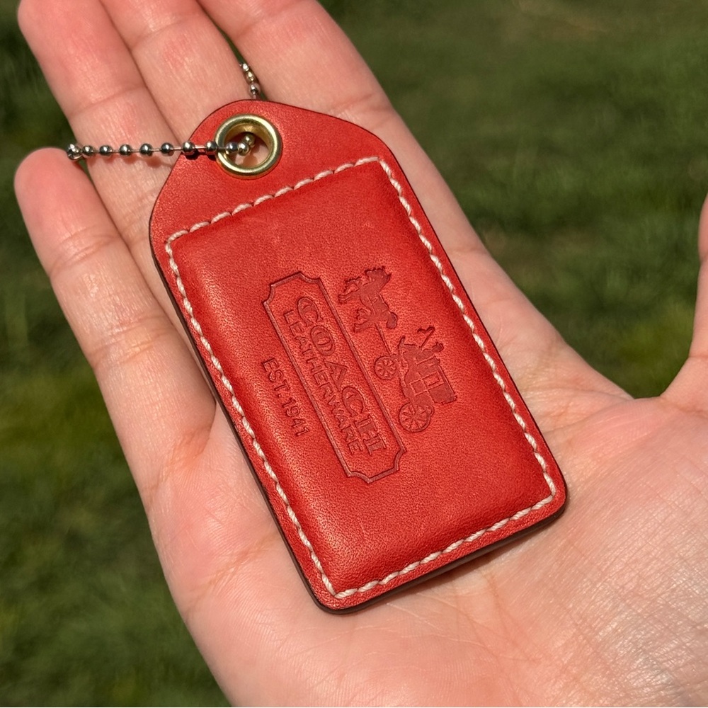 3.25" Extra Large Coach Leather Key Fob Bag Charm Keychain Hang Tag/Hangtag